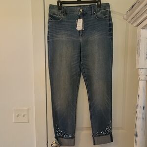 WHVM Blue Embellished Cuffed Jeans